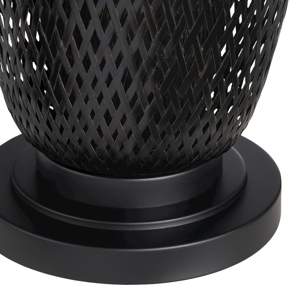 Set Of 2 Black Rattan/Bamboo Table Lamp With Linen Shade