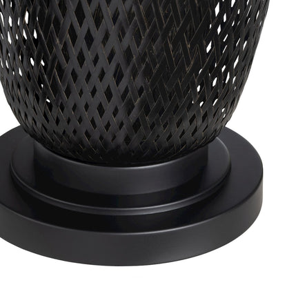 Set Of 2 Black Rattan/Bamboo Table Lamp With Linen Shade