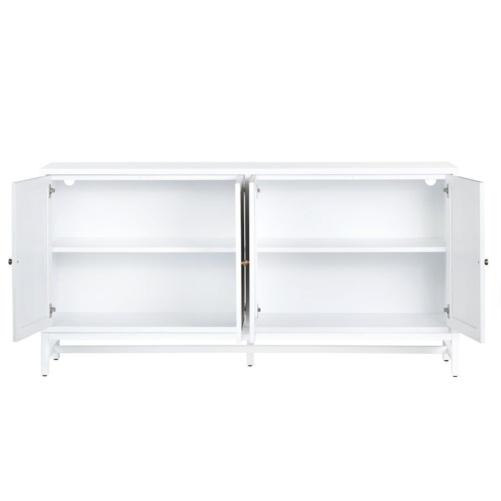 72" White-Washed And Cream 4-Door Media Credenza