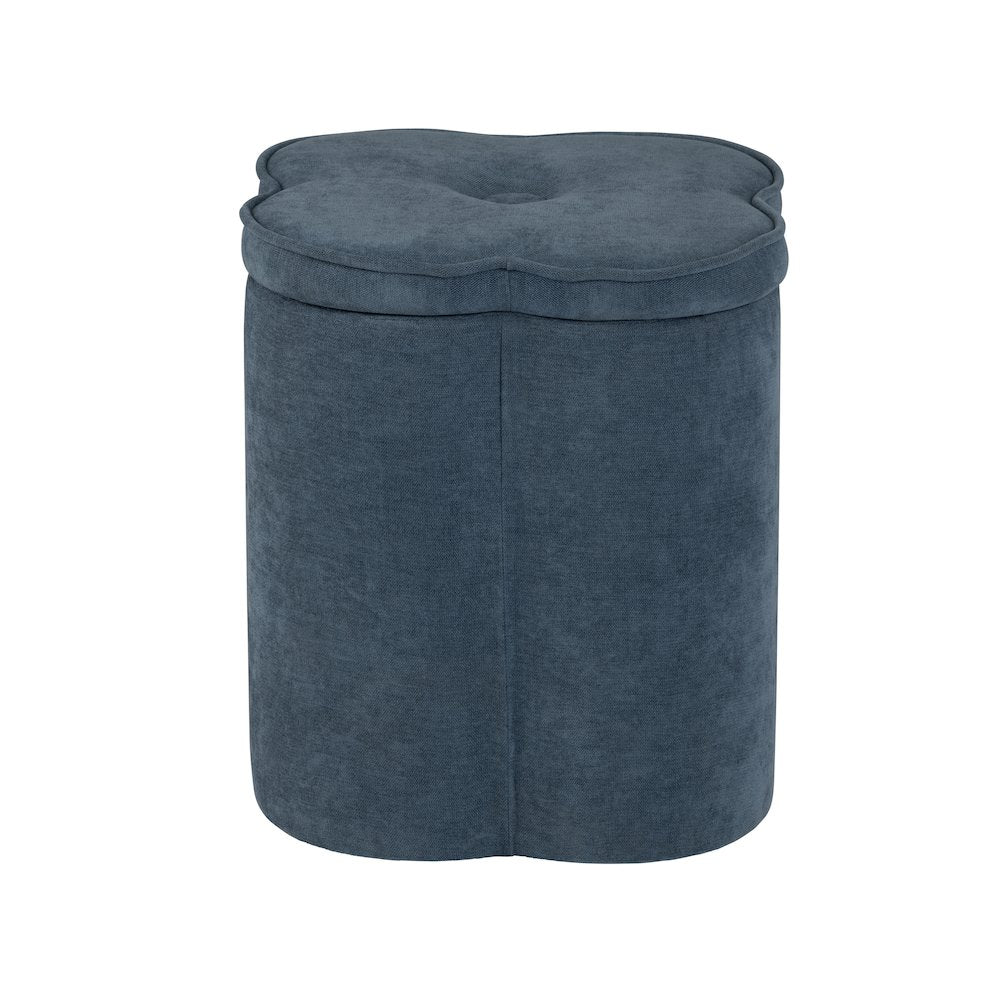 Navy Blue Chenille Flower Ottoman W/ Storage