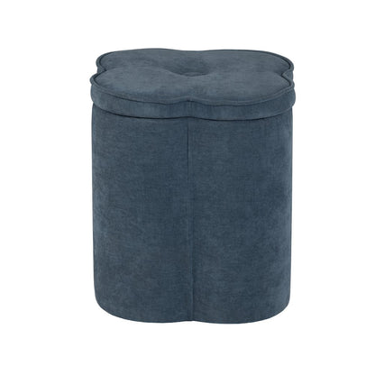 Navy Blue Chenille Flower Ottoman W/ Storage