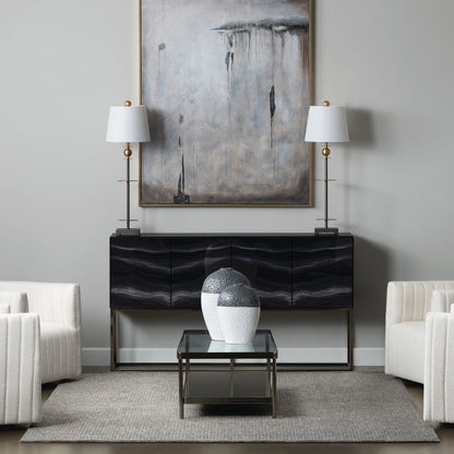 Set Of 2 Metal Buffet Lamp With Linen Shade