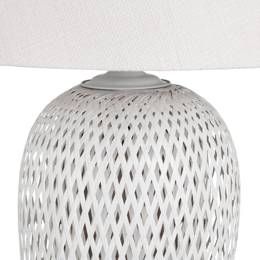 Set Of 2 White Rattan/Bamboo Table Lamp With Linen Shade