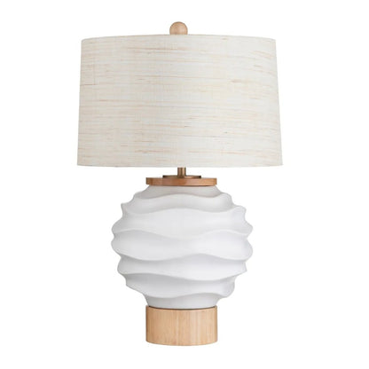28.5" Coastal White Ceramic Table Lamp with Textured Ridges