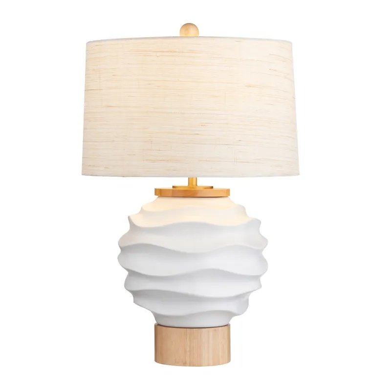 28.5" Coastal White Ceramic Table Lamp with Textured Ridges