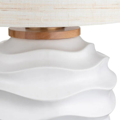 28.5" Coastal White Ceramic Table Lamp with Textured Ridges