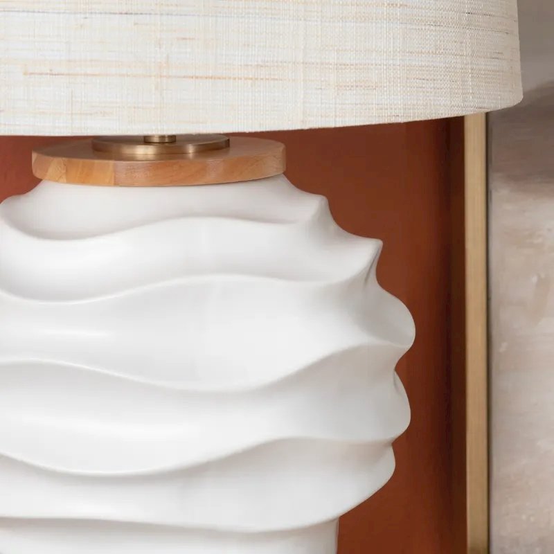 28.5" Coastal White Ceramic Table Lamp with Textured Ridges