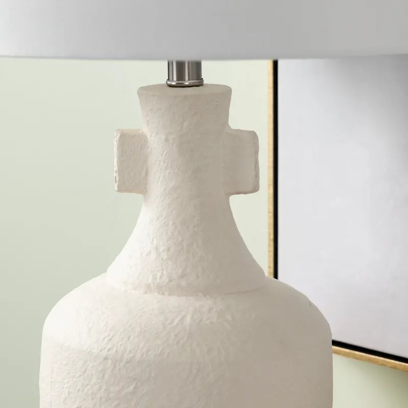 26.25" Coastal Cream Ceramic Table Lamp with Silver Accents