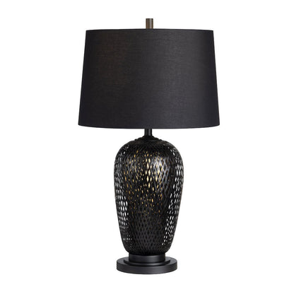 Set Of 2 Black Rattan/Bamboo Table Lamp With Linen Shade