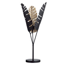 34"H Black And Gold Embossed Metal Palm Fronds Table Lamp With Metal Shade