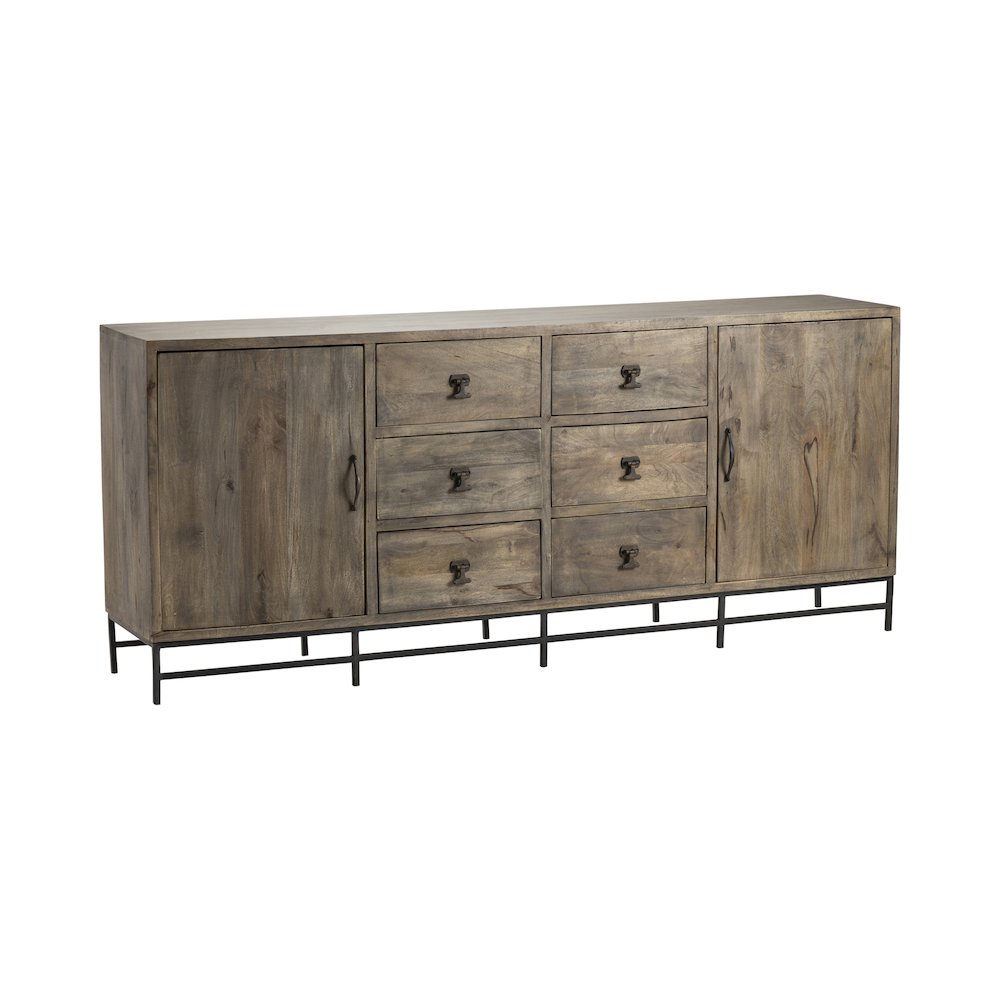 80" Solid Wood & Metal 2-Door, 6-Drawer Media Credenza