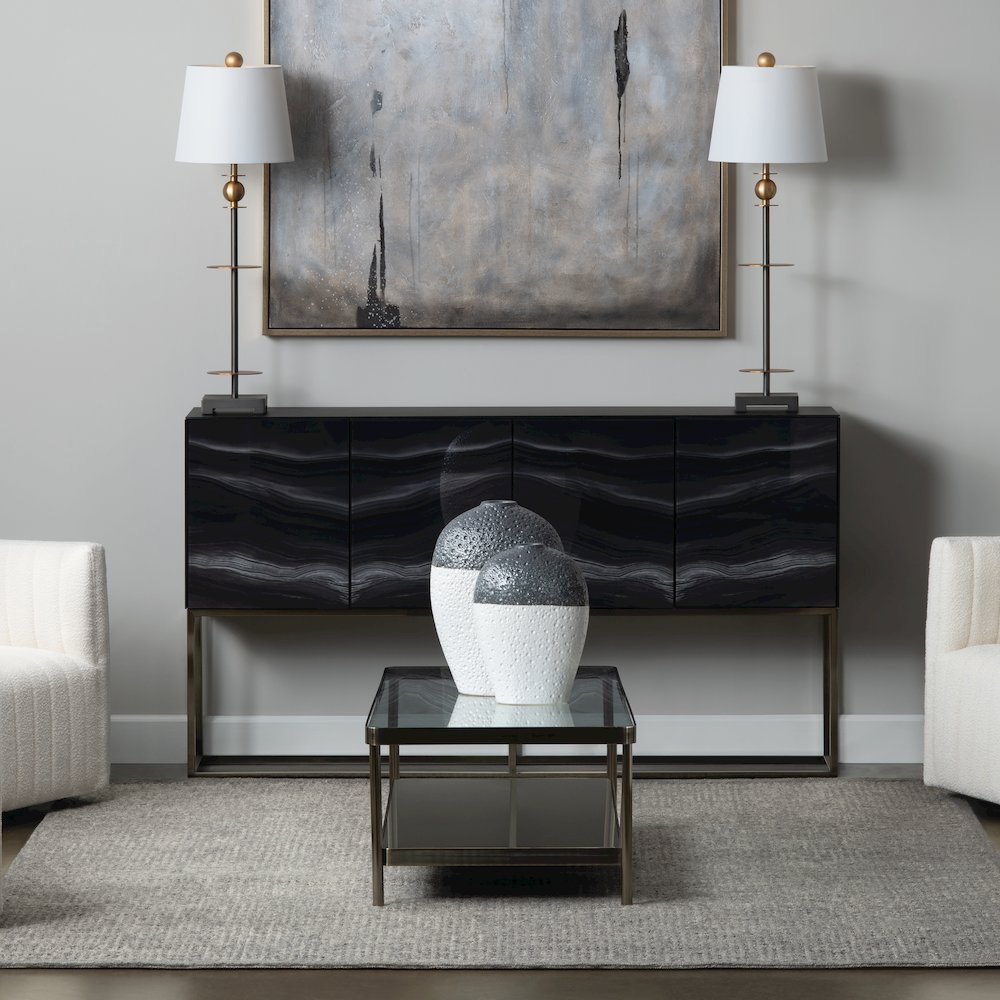 68" Reverse Painted Glass 4-Door Media Credenza