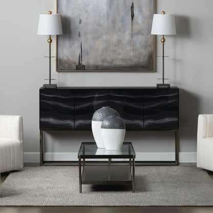 68" Reverse Painted Glass 4-Door Media Credenza