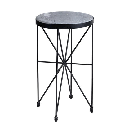 Grey Marble And Metal Round Accent_End Table