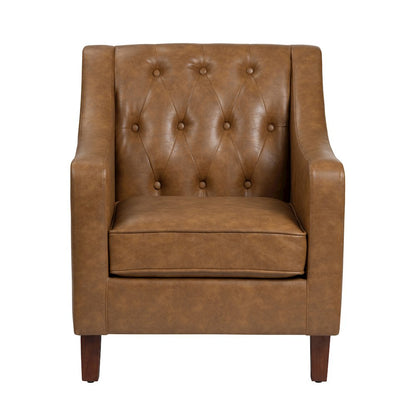 Brown Faux Leather Button Tufted Upholstered Accent Chair