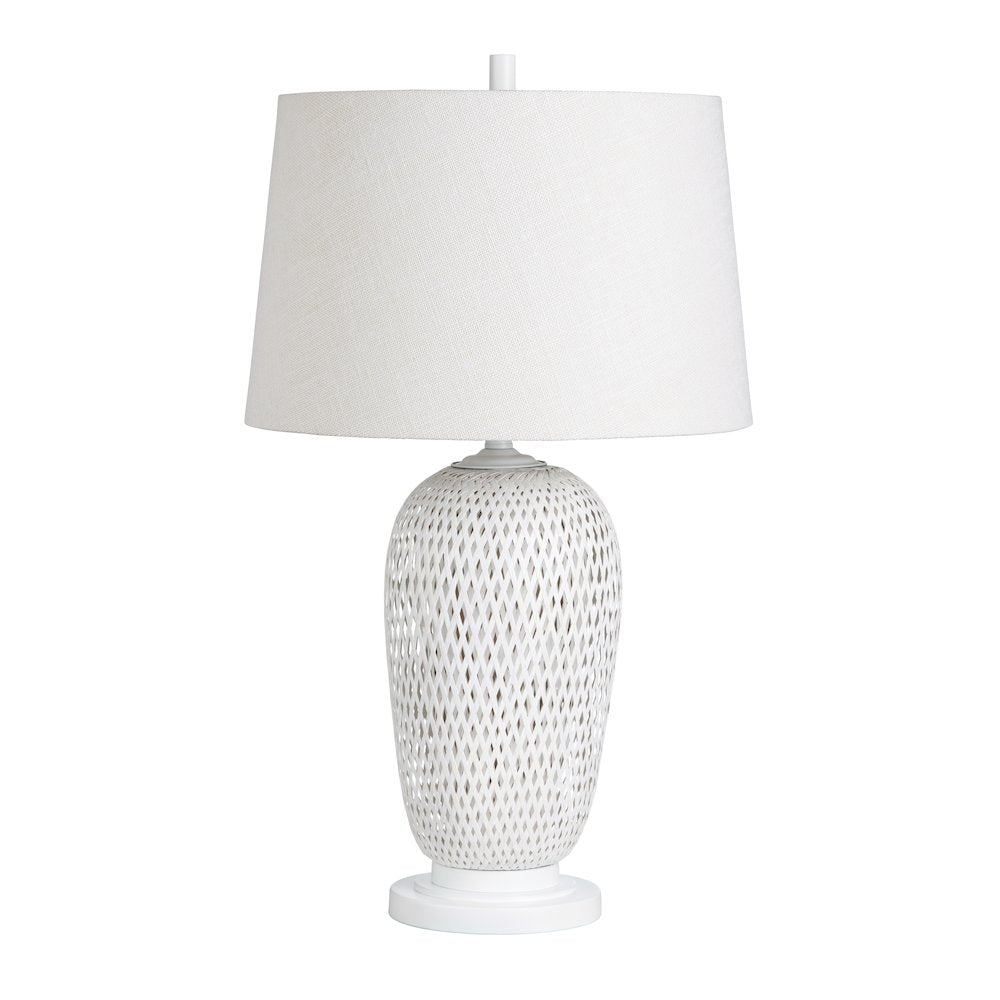 Set Of 2 White Rattan/Bamboo Table Lamp With Linen Shade