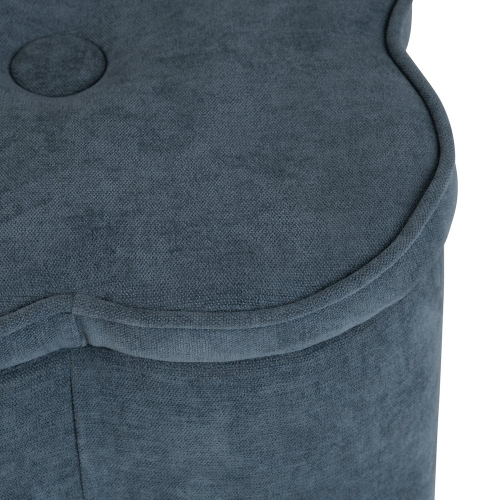 Navy Blue Chenille Flower Ottoman W/ Storage