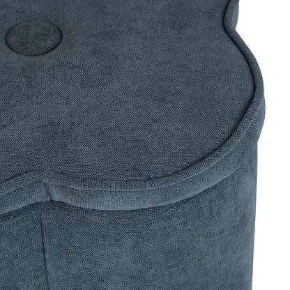 Navy Blue Chenille Flower Ottoman W/ Storage