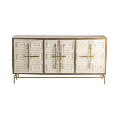 Bengal Manor Mango Wood 3 White Pattern Door Sideboard with Unique Antique Gold Hardware