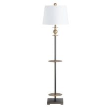 Bronze And Brass Metal Floor Lamp With Stacked Discs And Tapered Shade.