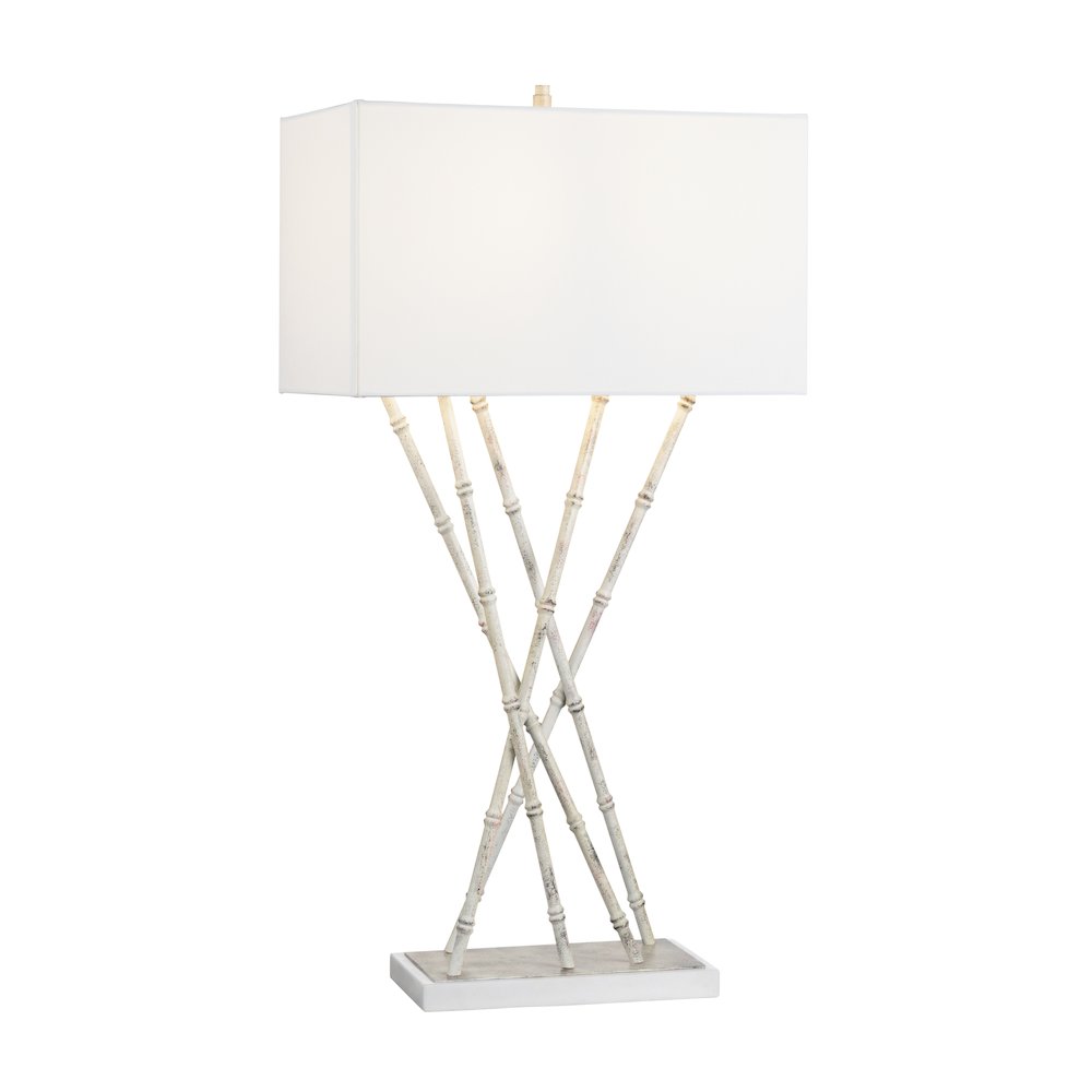 36.25"H Metal Bamboo Shoots And Marble Table Lamp With Linen Shade