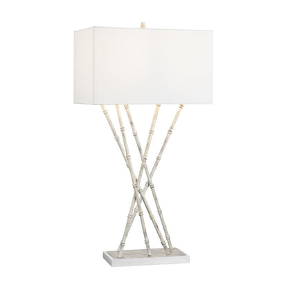 36.25"H Metal Bamboo Shoots And Marble Table Lamp With Linen Shade