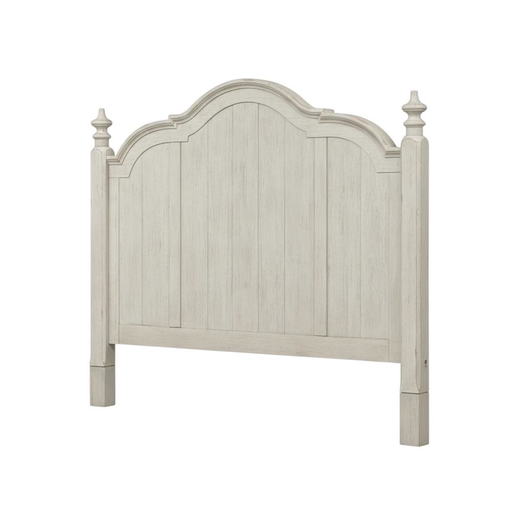 King Poster Headboard Antique White Chestnut Top Solid Wood Farmhouse Design