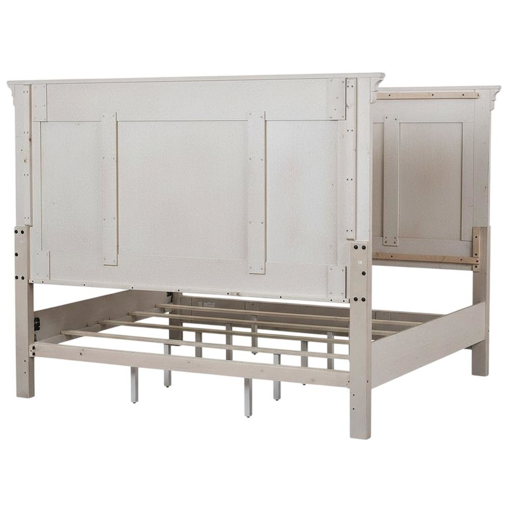 Antique White, Tobacco Top Panel Headboard, Wood Construction, Farmhouse Design