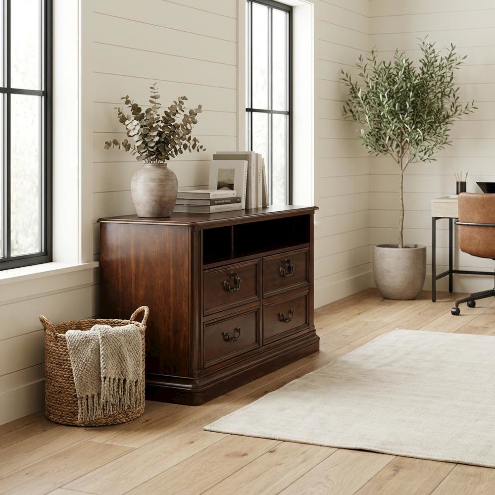 Cognac Executive Media Lateral File With Traditional Style