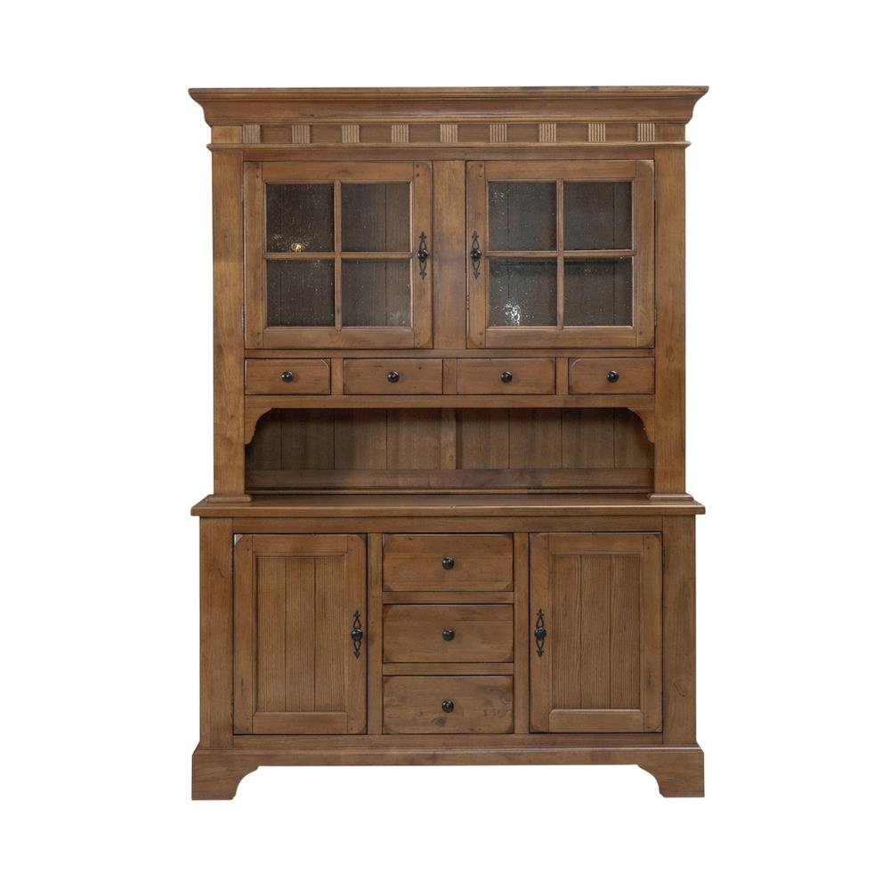 Rustic Oak and Black Hutch & Buffet Set with Traditional Style and Rubberwood