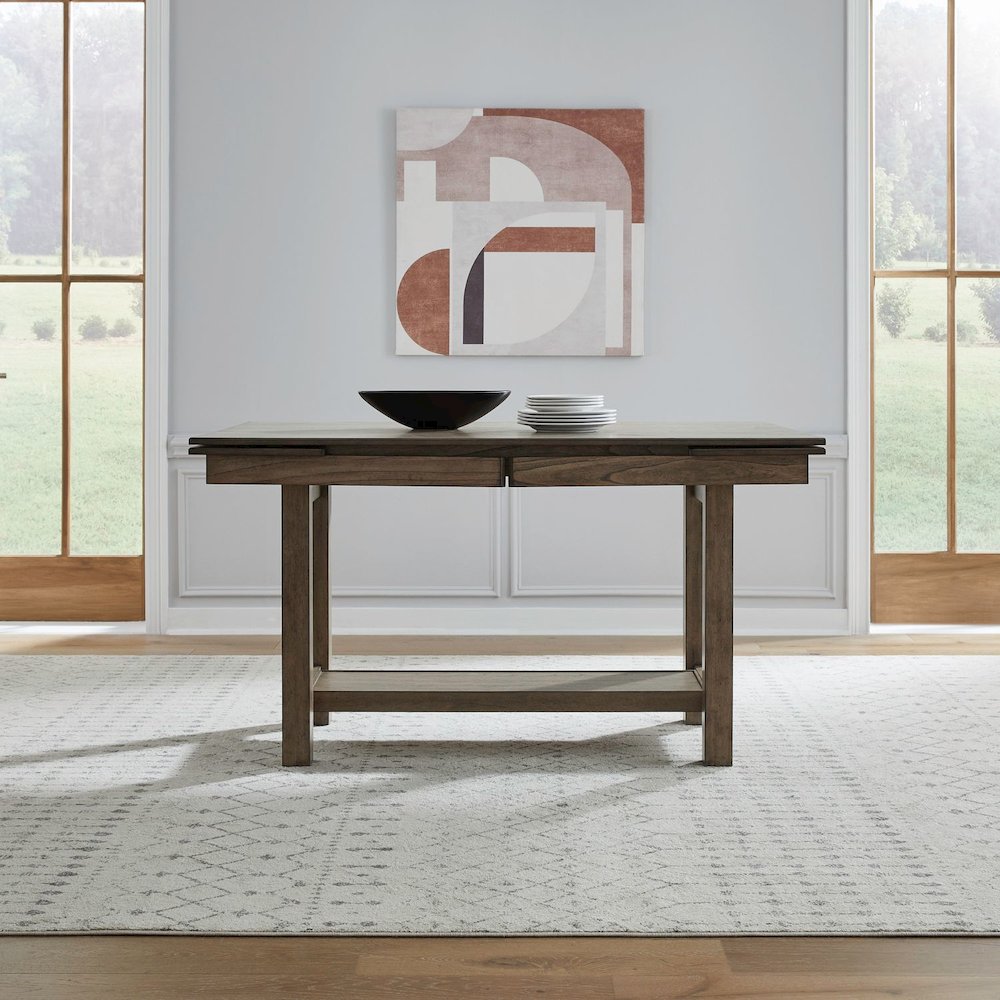 7 Pc Trestle Leaf Table Dining Room Set with 6 Slat Back Side Chairs - Sandstone