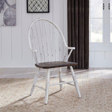 Farmhouse Windsor Back Arm Chair in Two Tone White w/ Wood Tone Top