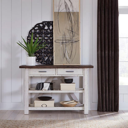 Farmhouse Server in Two Tone White w/ Wood Tone Top