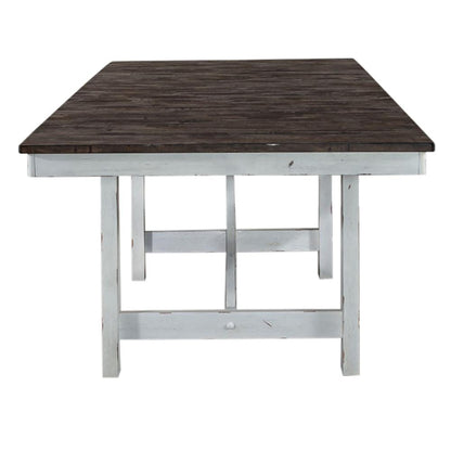 Farmhouse Trestle Table in Two Tone White w/ Wood Tone Top