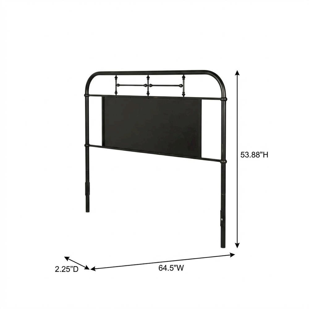 Distressed Metal Queen Metal Headboard with Vintage Design and Metal Tube Frame