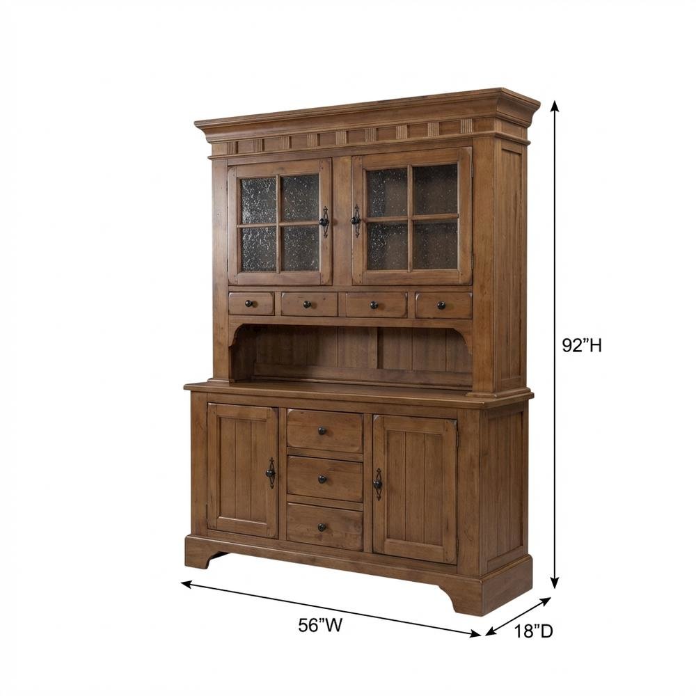 Rustic Oak and Black Hutch & Buffet Set with Traditional Style and Rubberwood