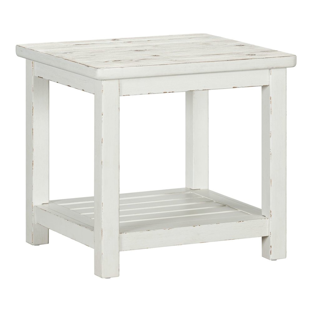 End Table for Living Room Farmhouse - Weathered White & Parchment Brown
