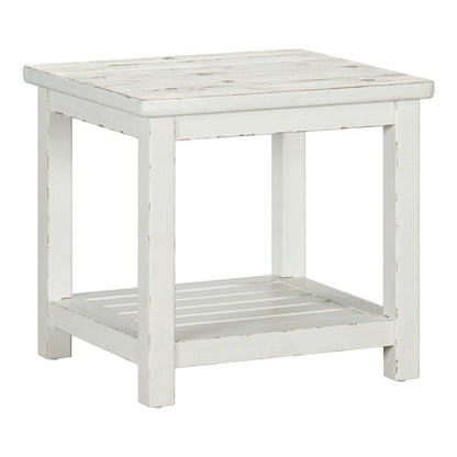 End Table for Living Room Farmhouse - Weathered White & Parchment Brown