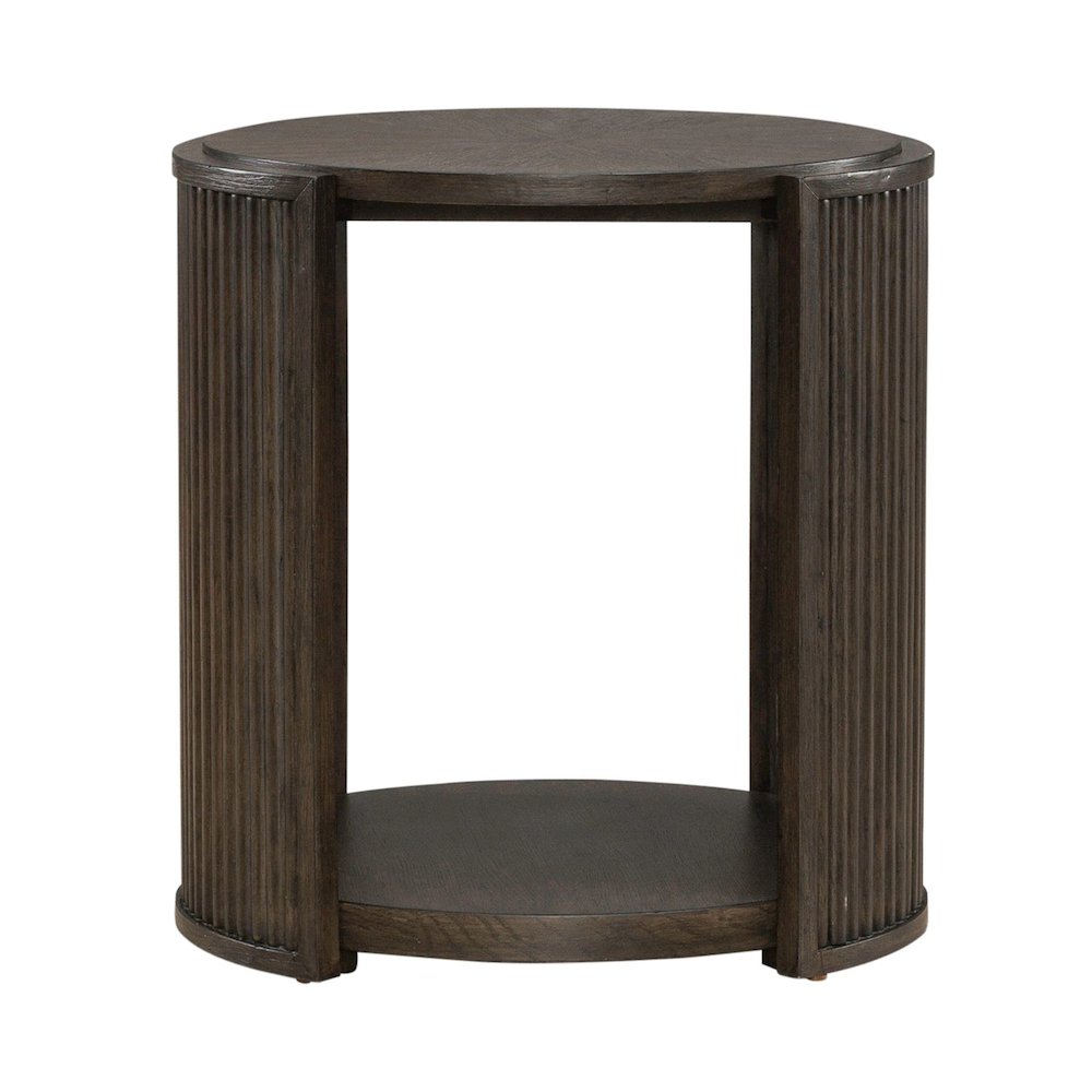 City View Round End Table for Living Room- Coffee Bean Oak Wood