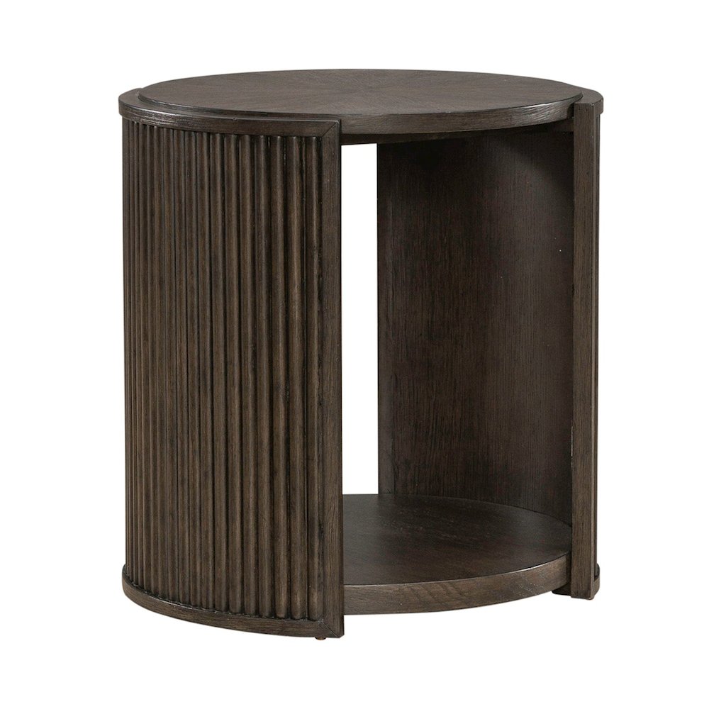 City View Round End Table for Living Room- Coffee Bean Oak Wood
