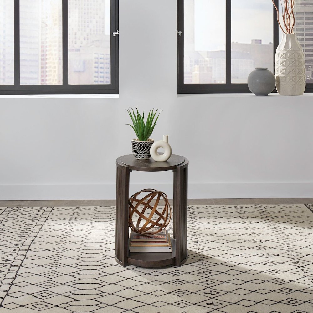 City View Chairside Table for Living Room- Coffee Bean Oak Wood