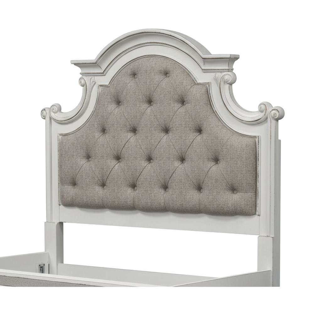 Antique White & Weathered Bark Upholstered Panel Headboard Solid Wood