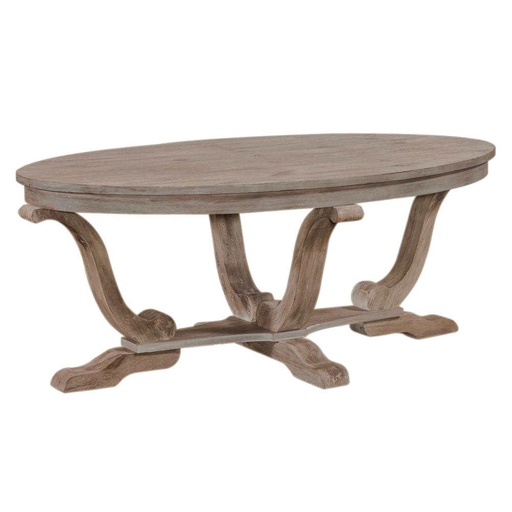 Greystone Mill Oval Cocktail Table in Stone White Wash w/ Wirebrush Distressing