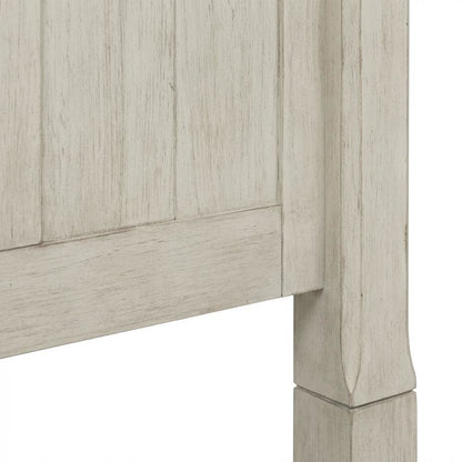 King Poster Headboard Antique White Chestnut Top Solid Wood Farmhouse Design