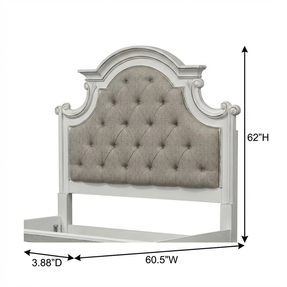 Antique White & Weathered Bark Upholstered Panel Headboard Solid Wood