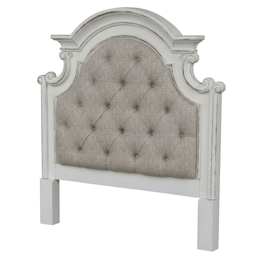 Antique White Upholstered Panel Headboard with Weathered Bark Wood Accents