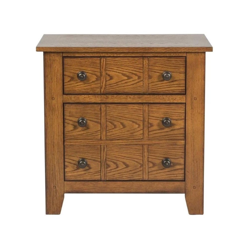 Rustic Oak Wooden Nightstand with 2 Drawers for Farmhouse Bedrooms