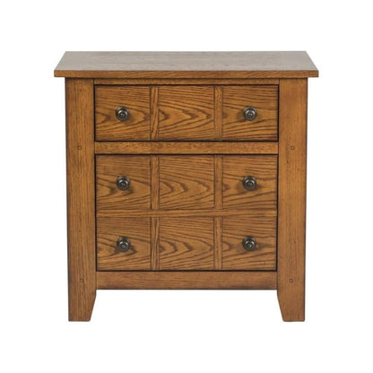 Rustic Oak Wooden Nightstand with 2 Drawers for Farmhouse Bedrooms