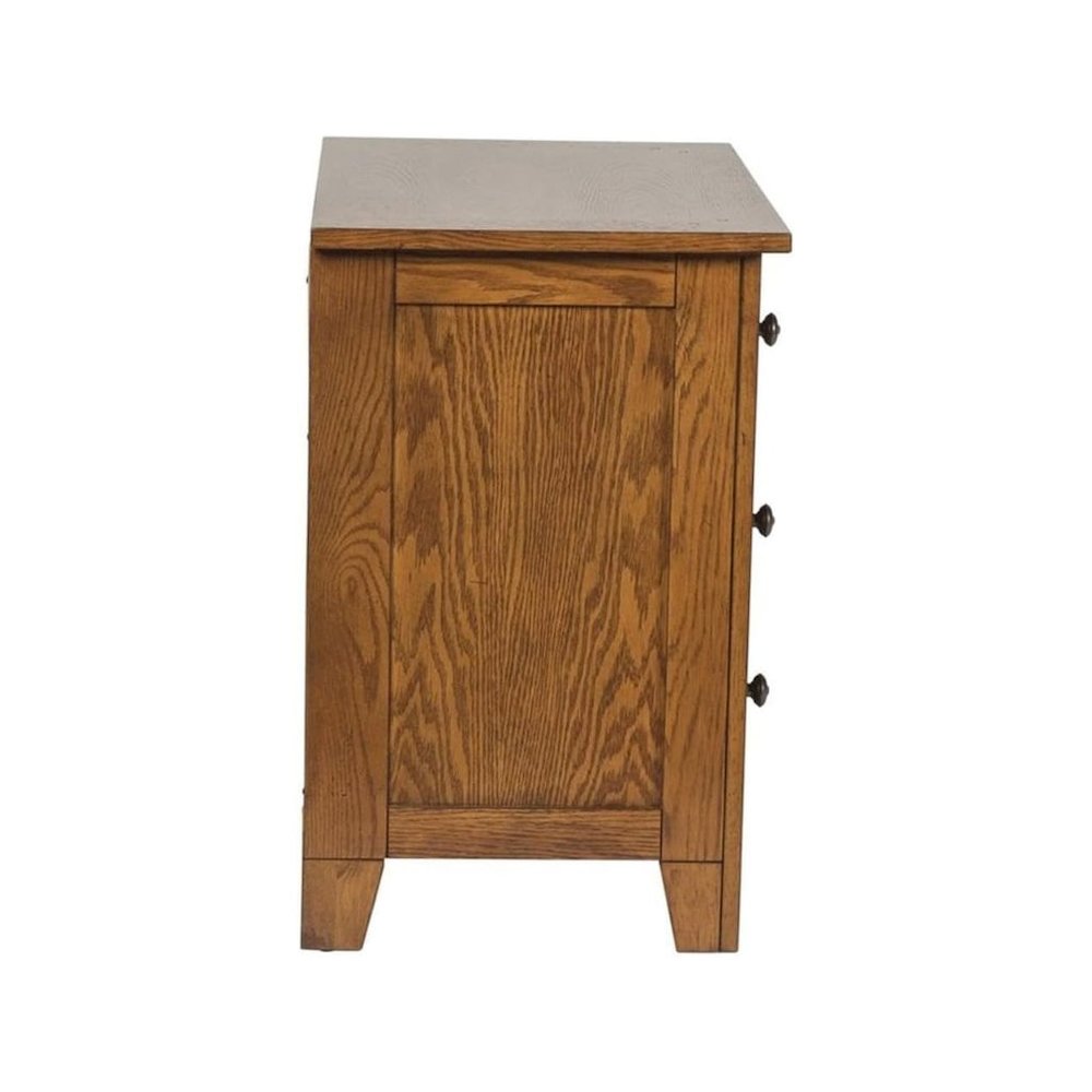Rustic Oak Wooden Nightstand with 2 Drawers for Farmhouse Bedrooms