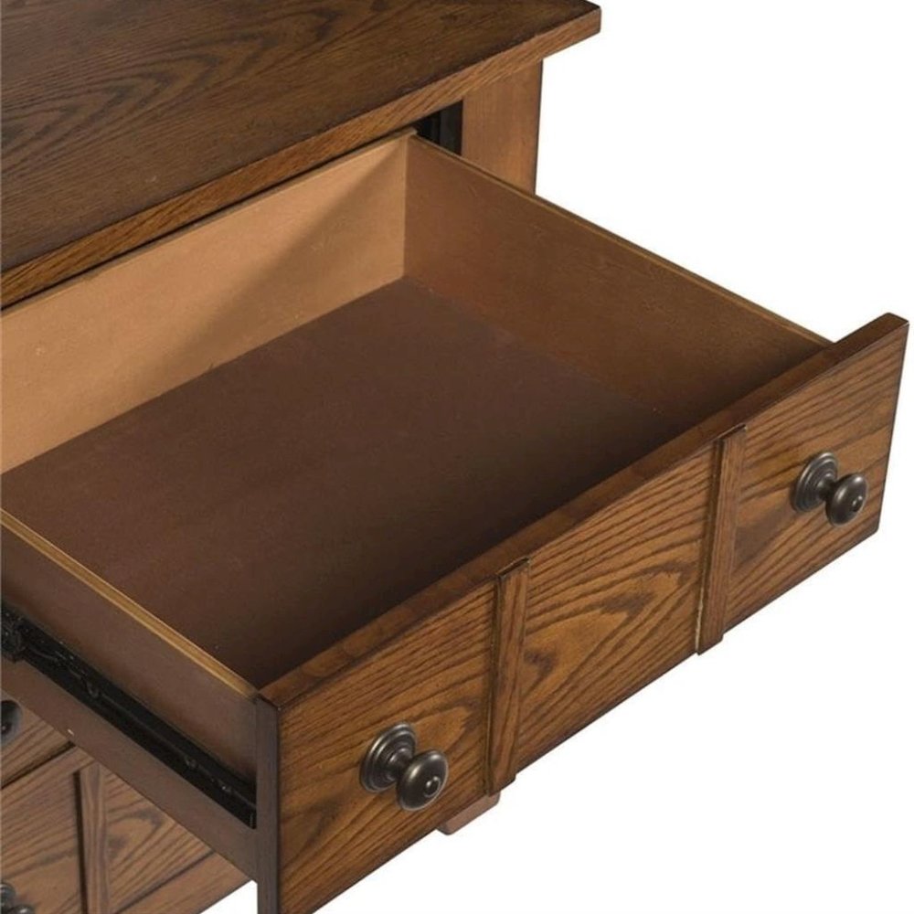 Rustic Oak Wooden Nightstand with 2 Drawers for Farmhouse Bedrooms
